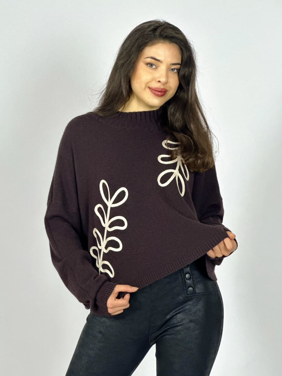 Sweater Spandex Estampado de Hojas Bordadas A3-705