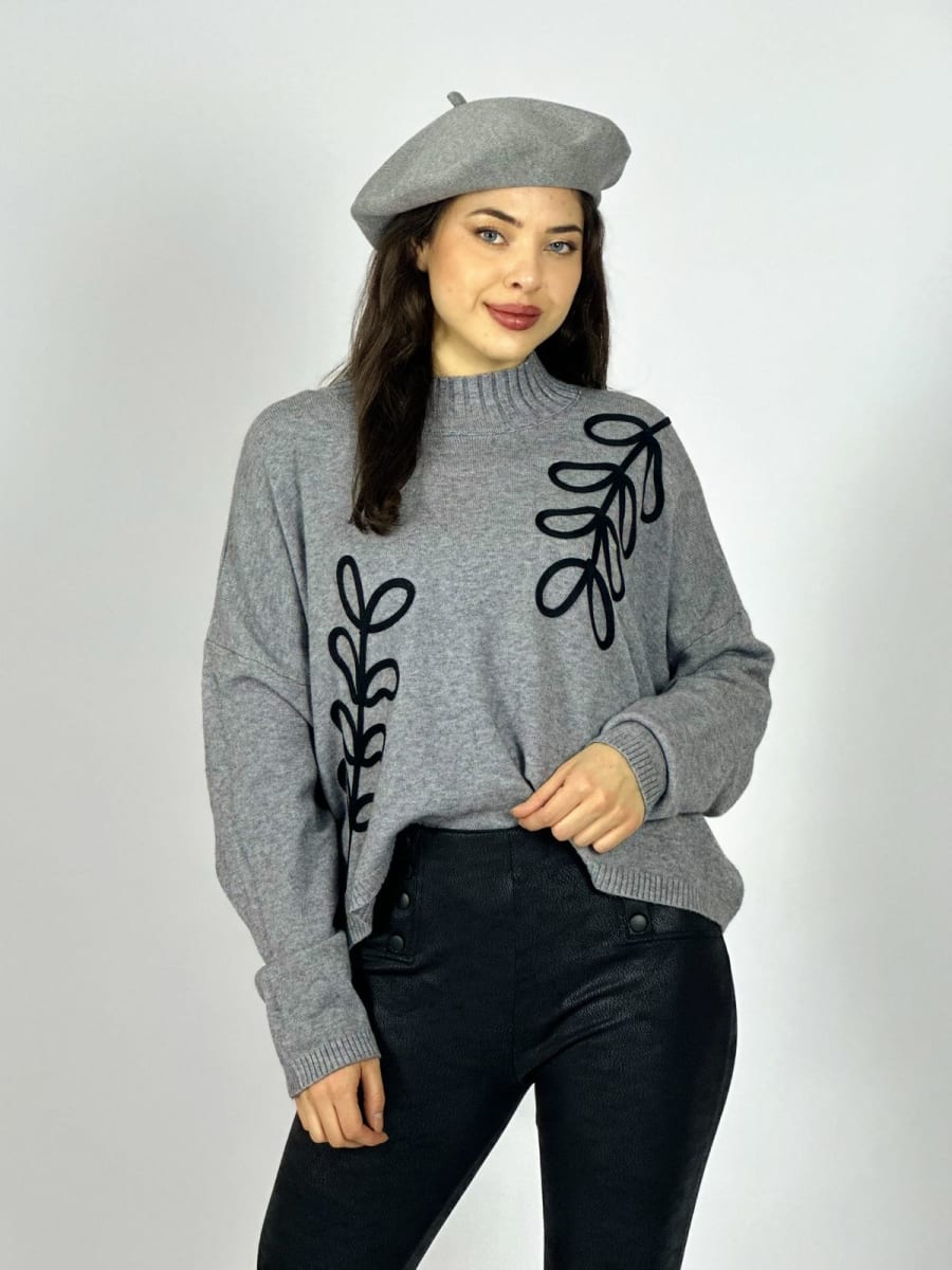 Sweater Spandex Estampado de Hojas Bordadas A3-708