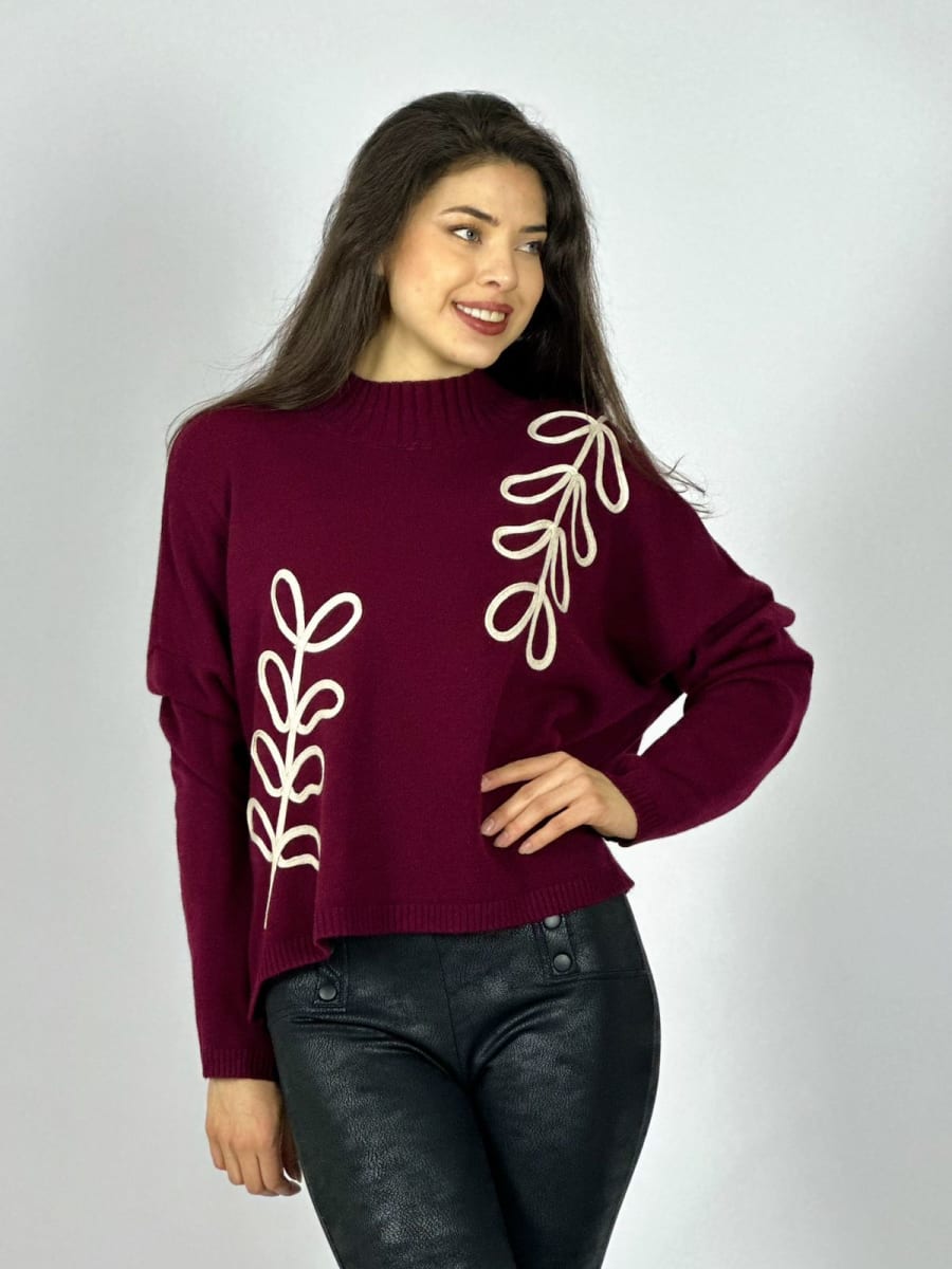 Sweater Spandex Estampado de Hojas Bordadas A3-7013