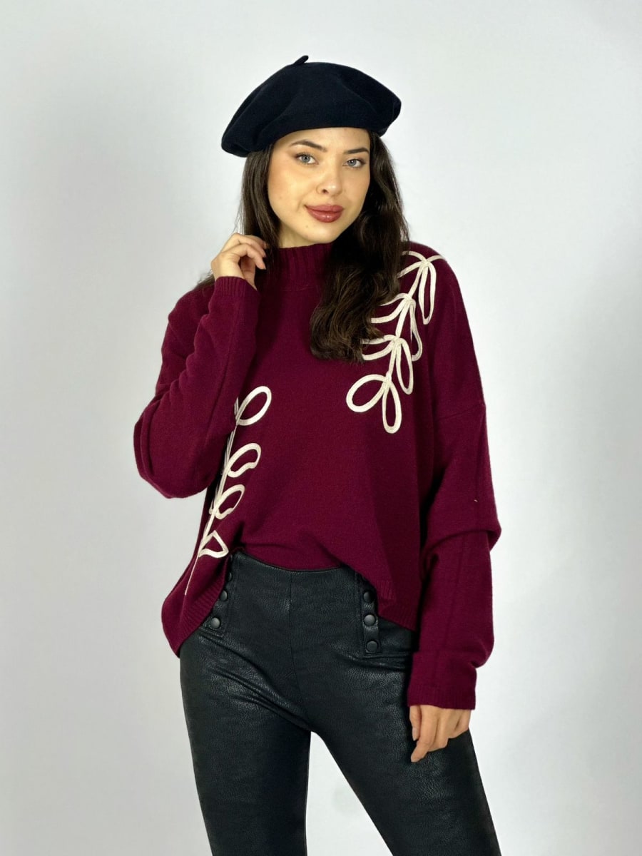 Sweater Spandex Estampado de Hojas Bordadas A3-7012