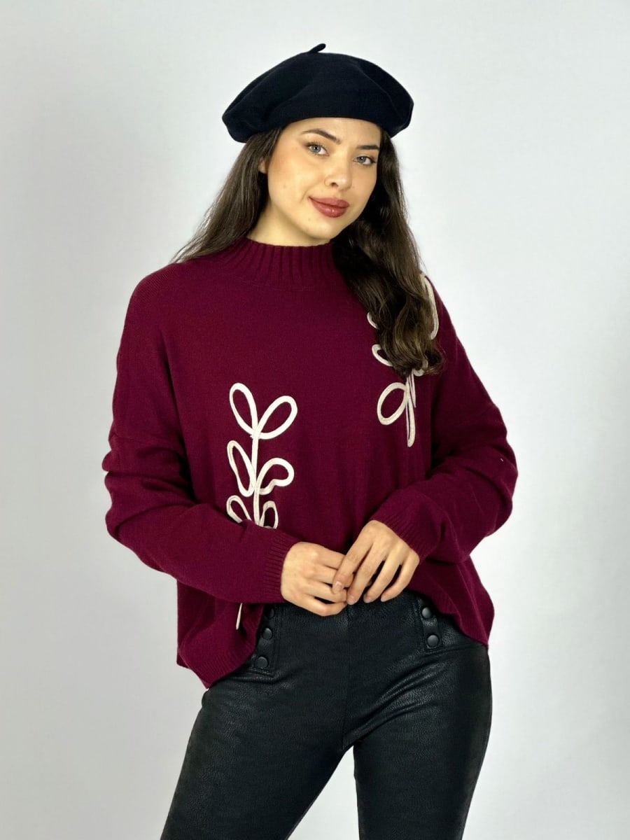 Sweater Spandex Estampado de Hojas Bordadas A3-7011