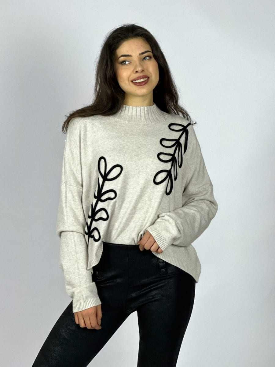 Sweater Spandex Estampado de Hojas Bordadas A3-7015
