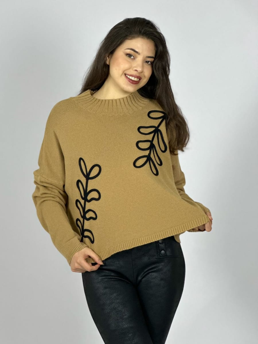 Sweater Spandex Estampado de Hojas Bordadas A3-7018