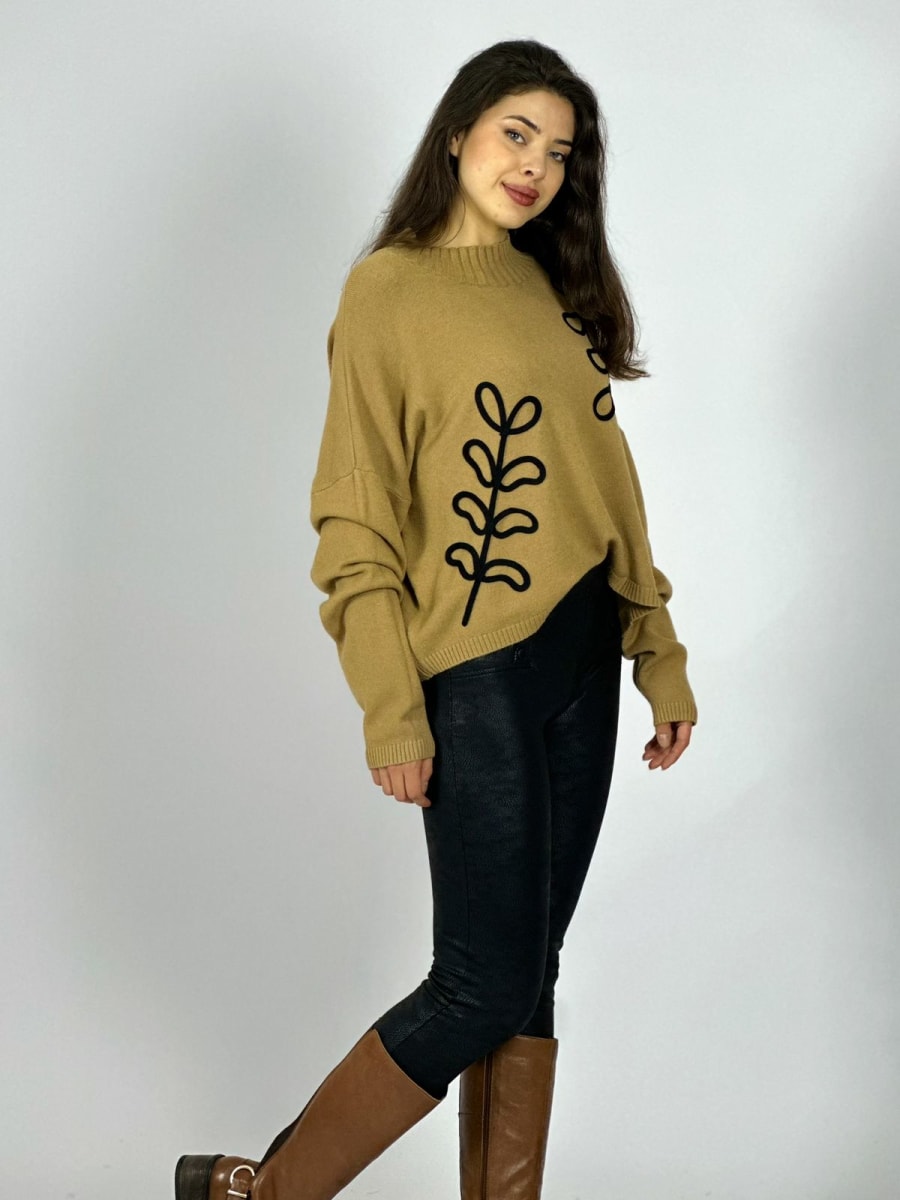Sweater Spandex Estampado de Hojas Bordadas A3-7020