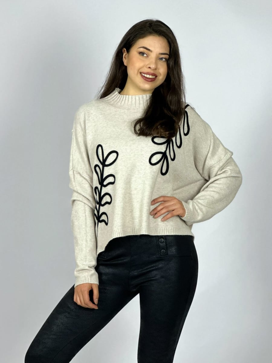 Sweater Spandex Estampado de Hojas Bordadas A3-7016