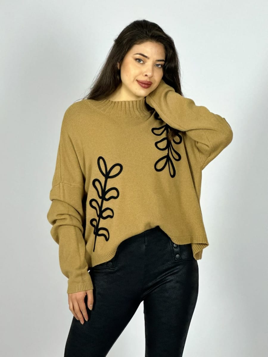 Sweater Spandex Estampado de Hojas Bordadas A3-7019