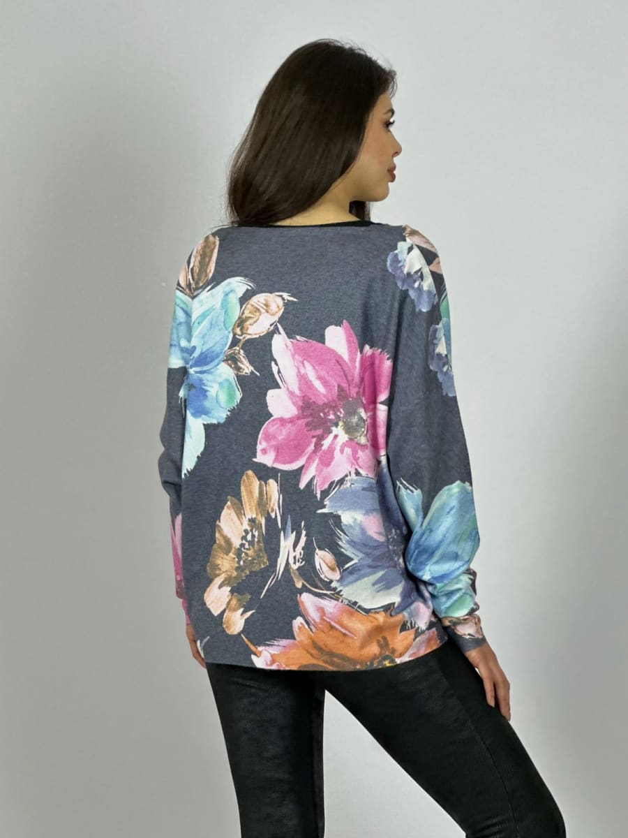 Sweater Spandex Estampado Floral con Brillo A3-74//774