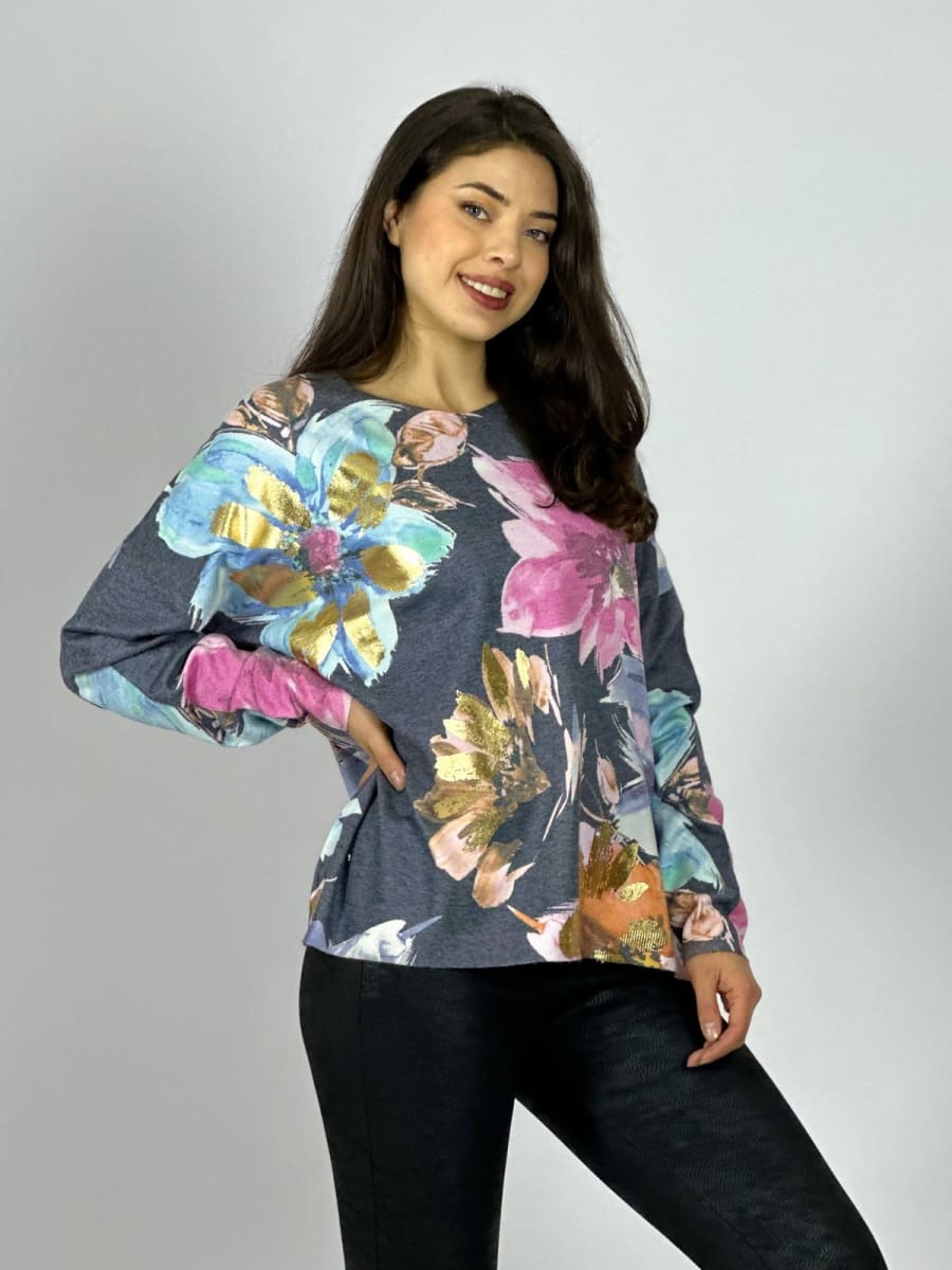 Sweater Spandex Estampado Floral con Brillo A3-74//773