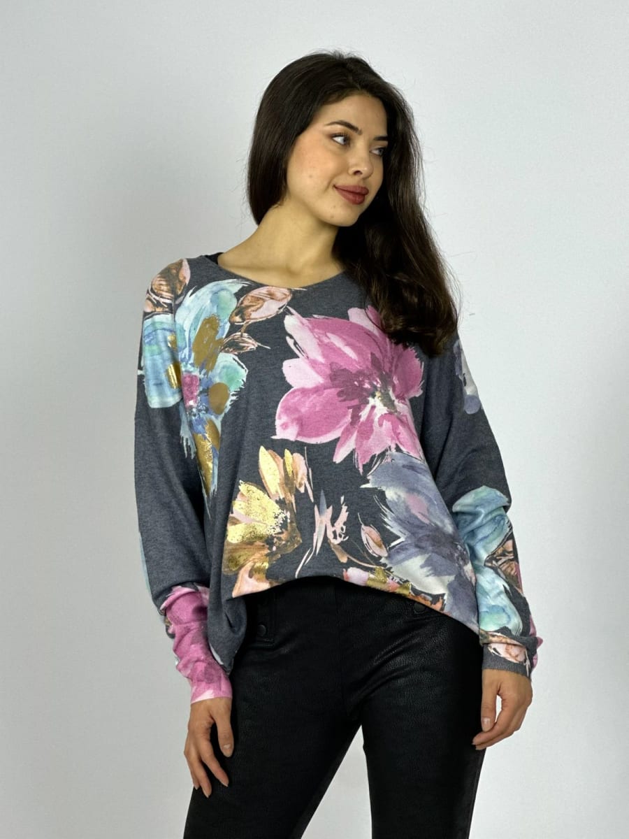 Sweater Spandex Estampado Floral con Brillo A3-74//772
