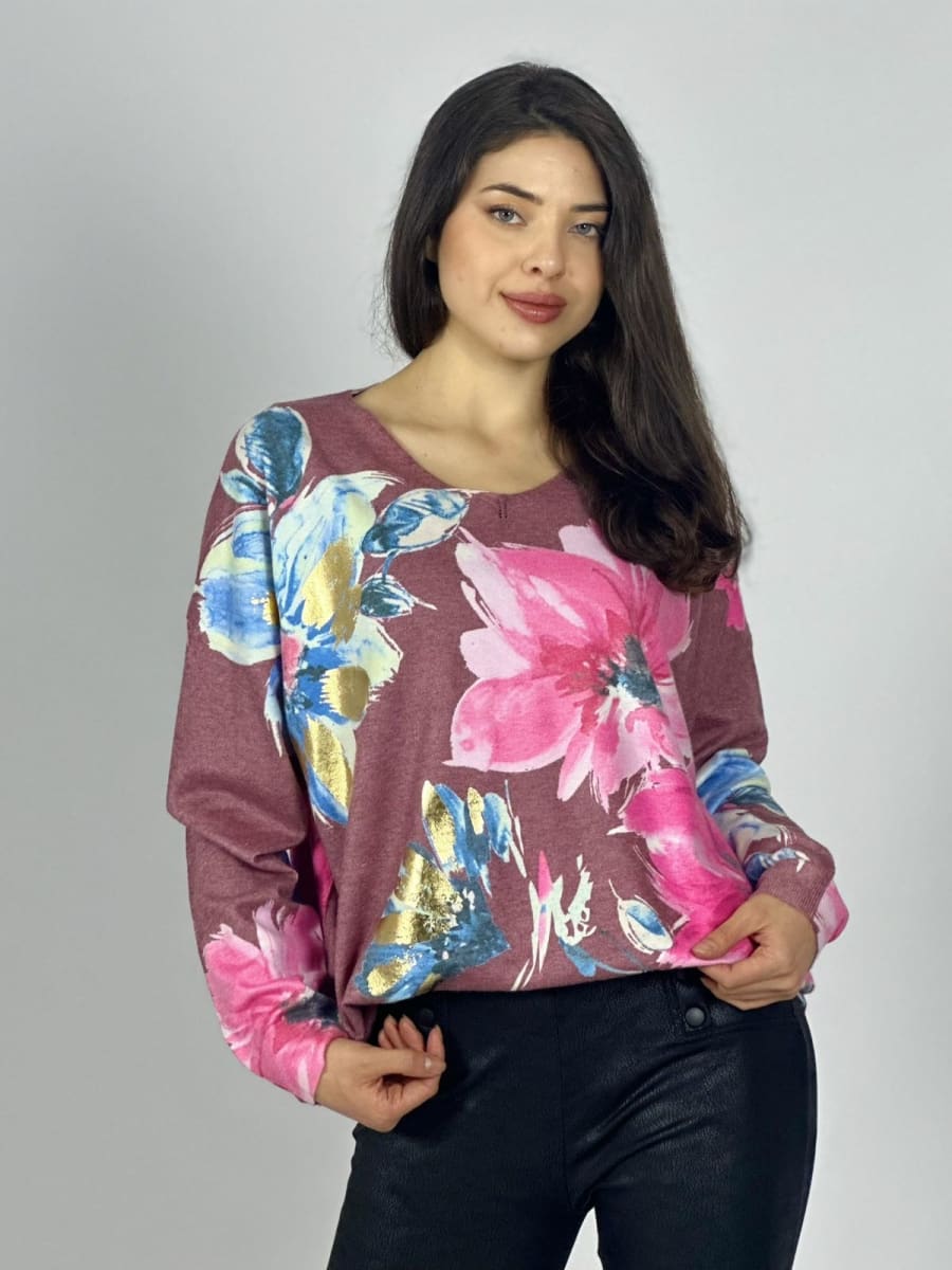 Sweater Spandex Estampado Floral con Brillo A3-74//775