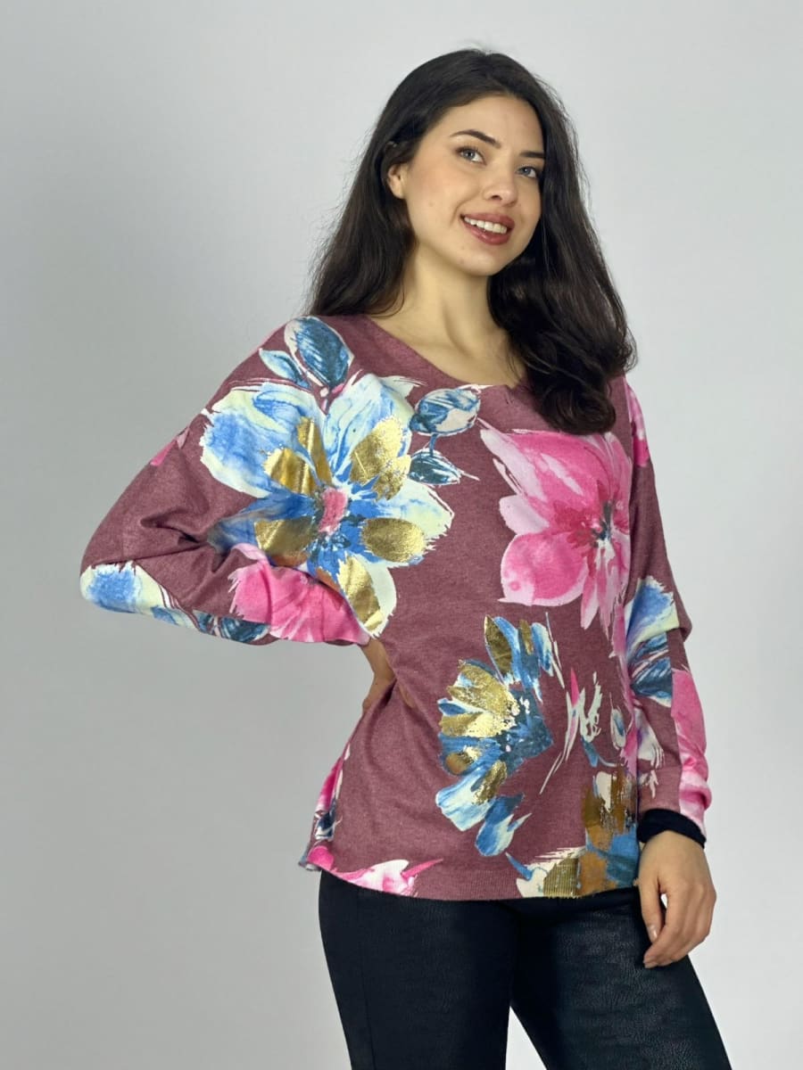 Sweater Spandex Estampado Floral con Brillo A3-74//777