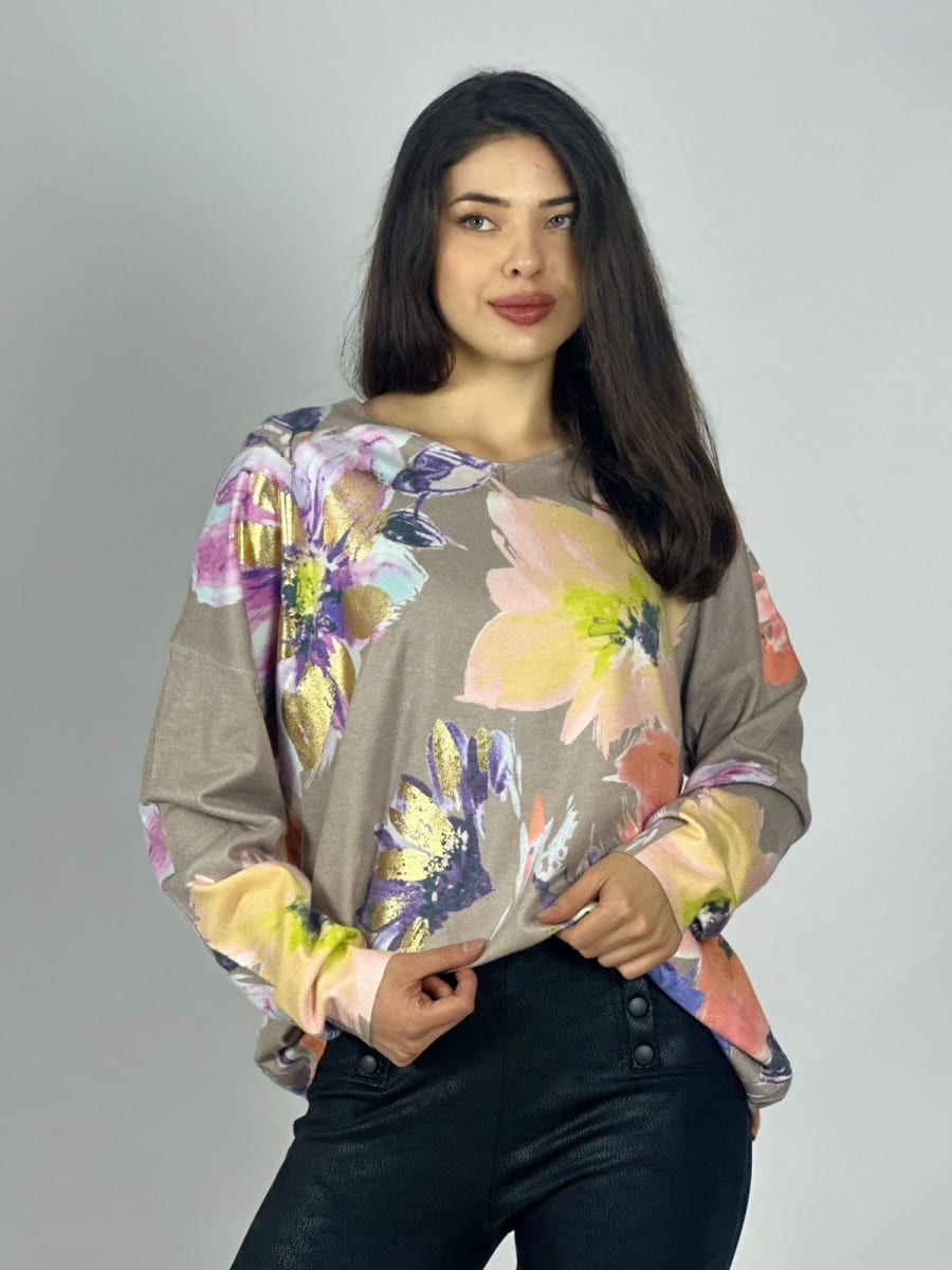 Sweater Spandex Estampado Floral con Brillo A3-74//7710