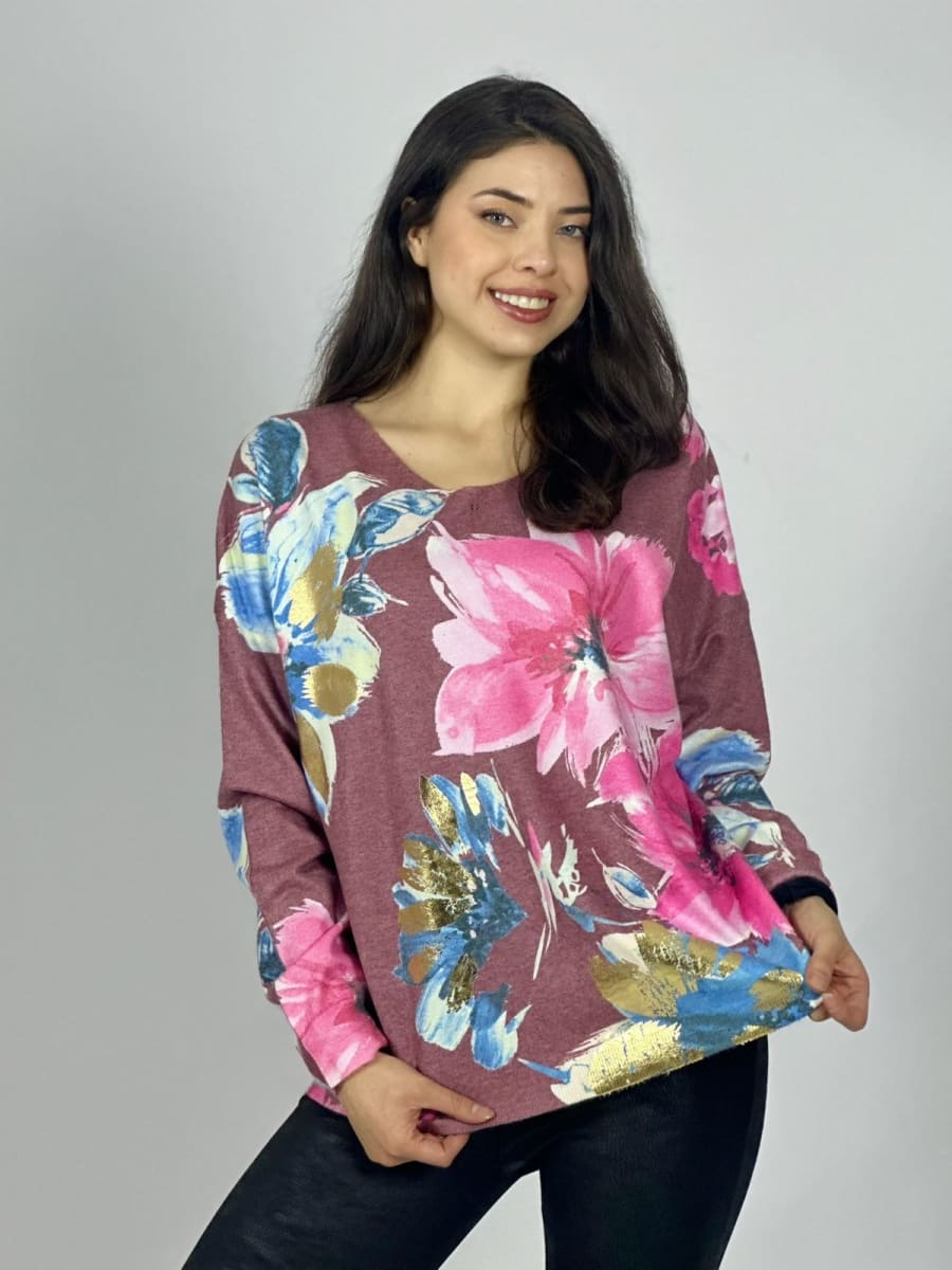 Sweater Spandex Estampado Floral con Brillo A3-74//776