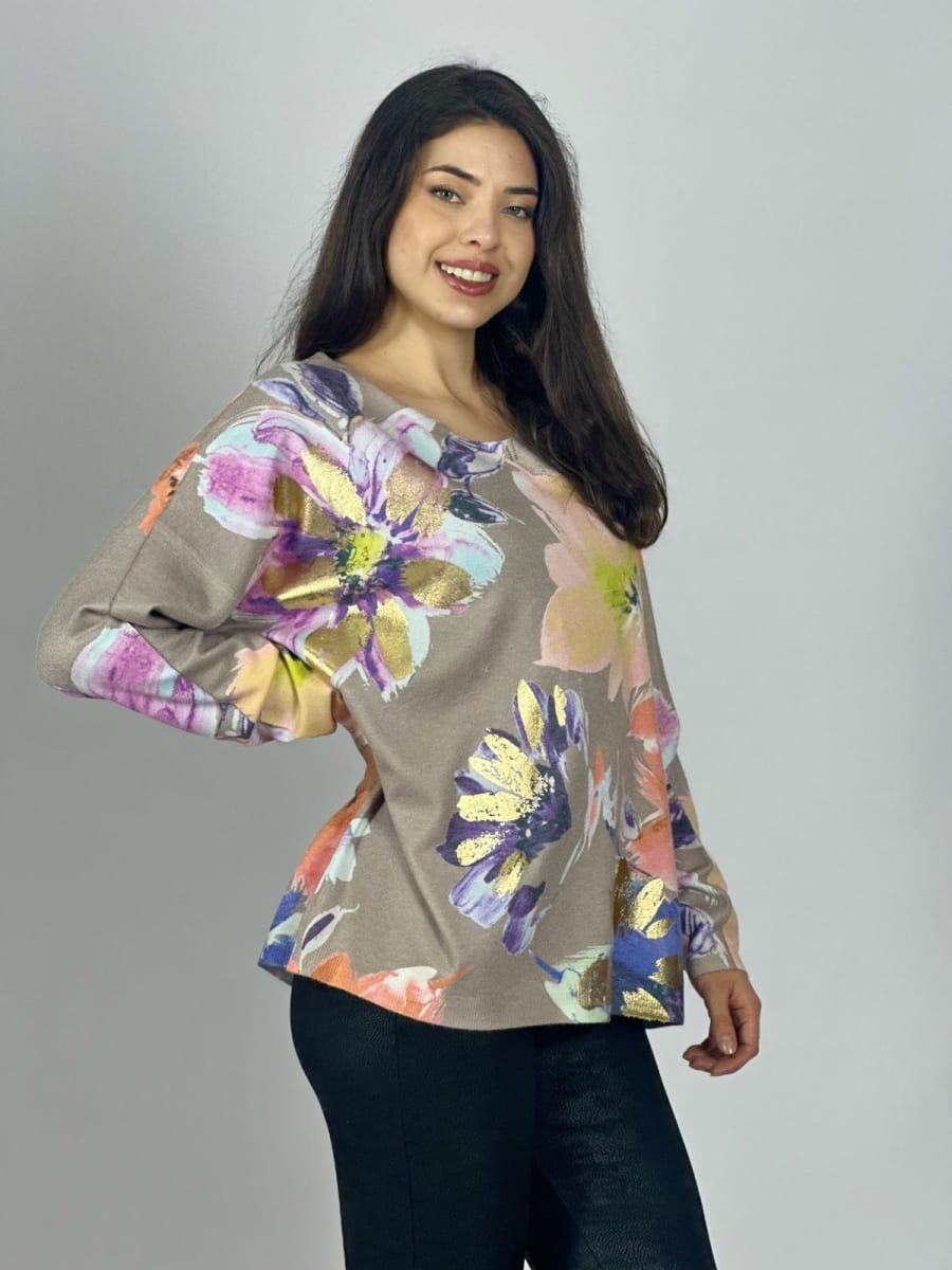 Sweater Spandex Estampado Floral con Brillo A3-74//7711