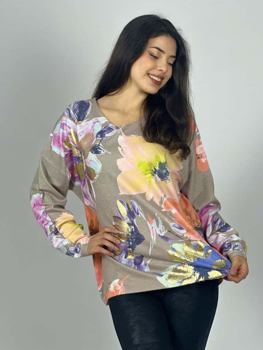Sweater Spandex Estampado Floral con Brillo A3-74//779