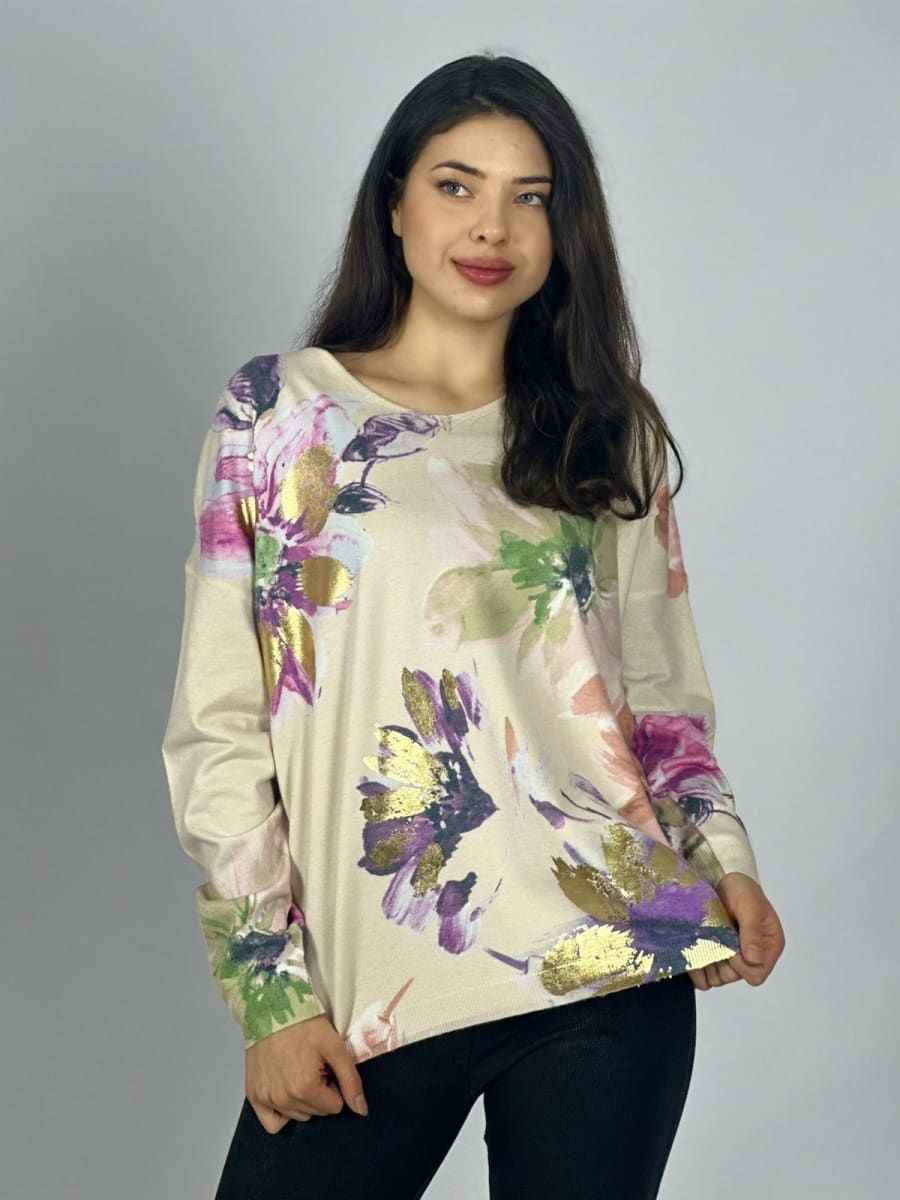 Sweater Spandex Estampado Floral con Brillo A3-74//7713