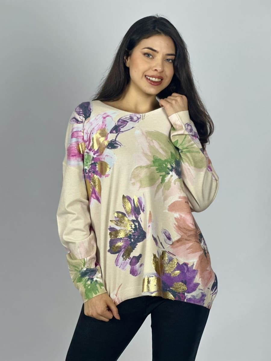 Sweater Spandex Estampado Floral con Brillo A3-74//7715