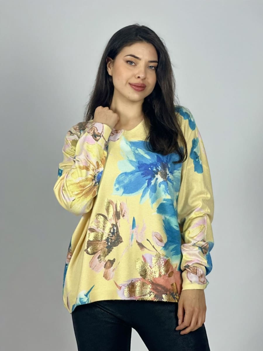 Sweater Spandex Estampado Floral con Brillo A3-74//7717