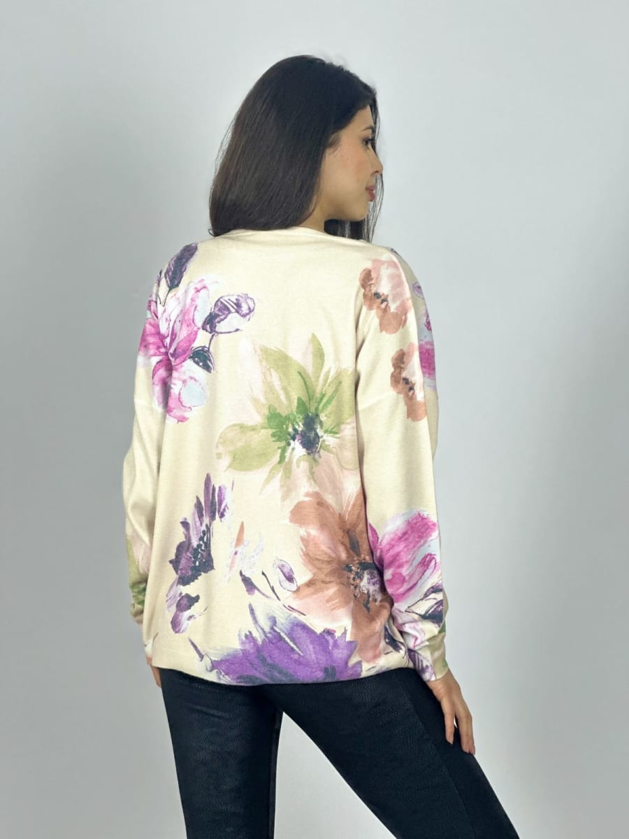Sweater Spandex Estampado Floral con Brillo A3-74//7716