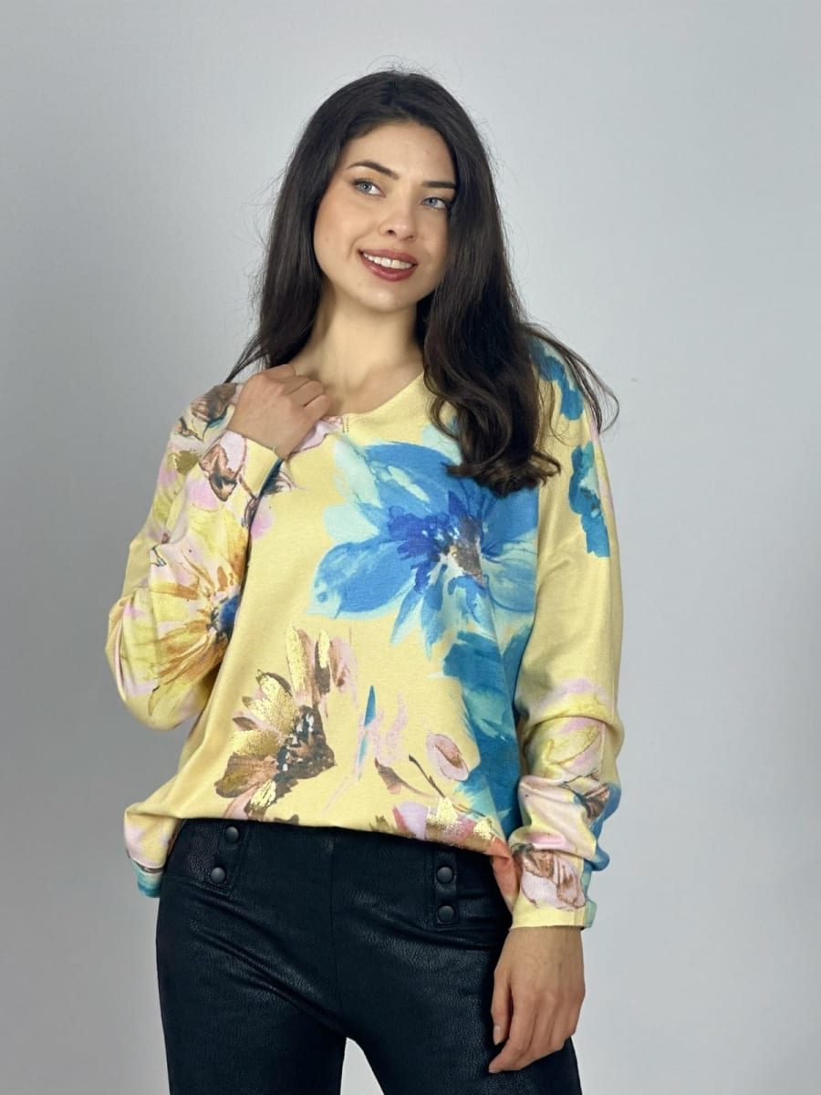 Sweater Spandex Estampado Floral con Brillo A3-74//7718