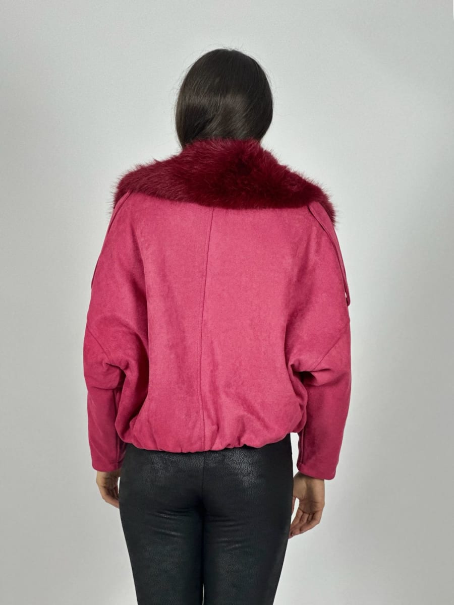Chaqueta Corta Gamuza Holgada Tachas y Cuello Peludo B3-144/1478