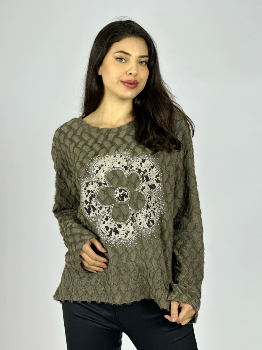 Polera Peludita Flor Perlada con Brillos A1-911