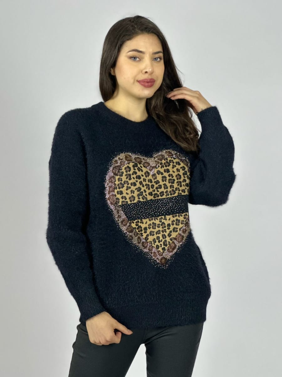 Sweater Cachemira Corazon Print con Brillos A4-902