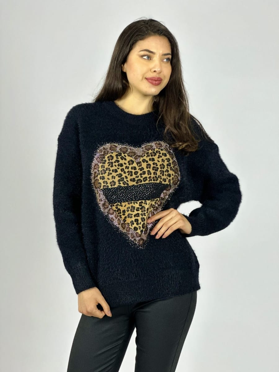 Sweater Cachemira Corazon Print con Brillos A4-903