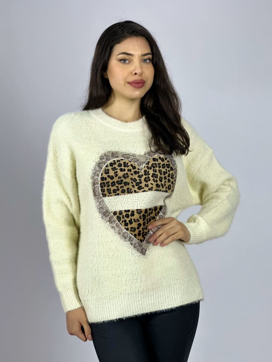 Sweater Cachemira Corazon Print con Brillos A4-904