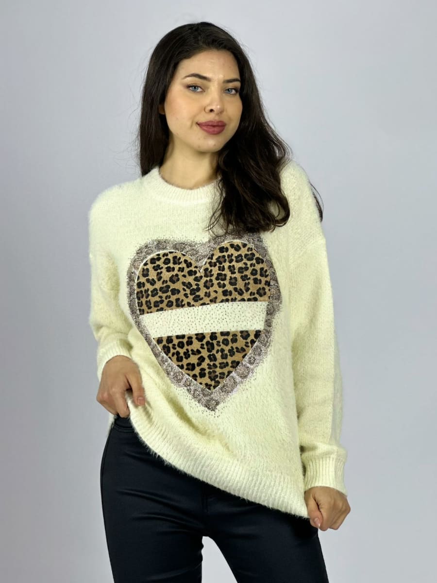 Sweater Cachemira Corazon Print con Brillos A4-905