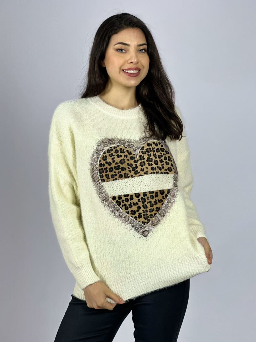 Sweater Cachemira Corazon Print con Brillos A4-906