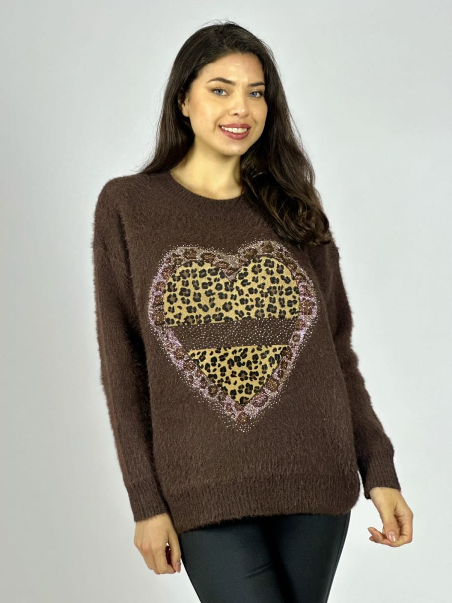 Sweater Cachemira Corazon Print con Brillos A4-9011