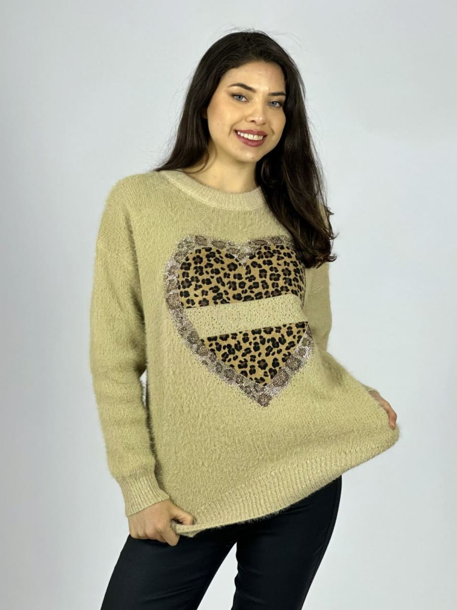 Sweater Cachemira Corazon Print con Brillos A4-9014