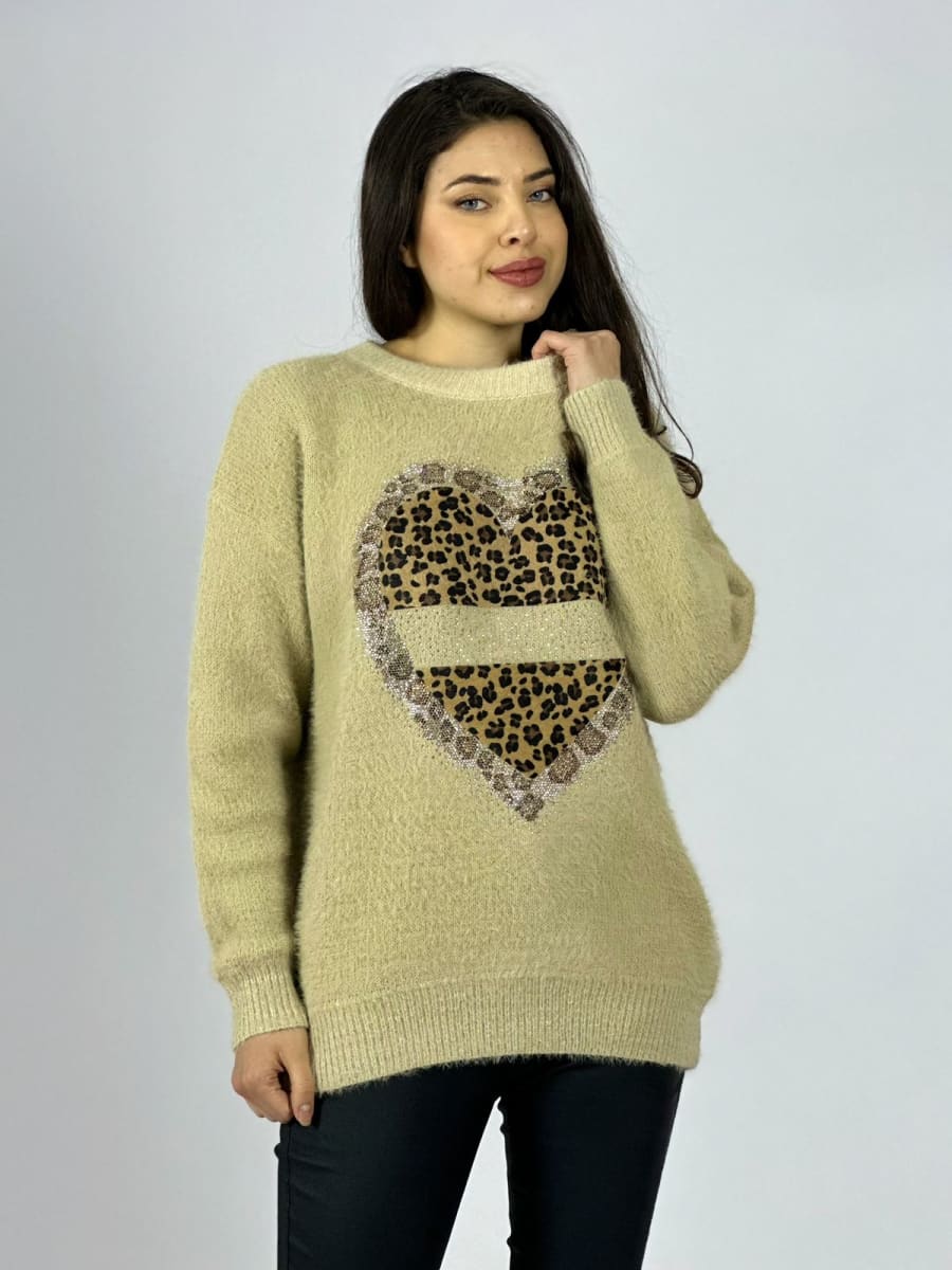 Sweater Cachemira Corazon Print con Brillos A4-9015