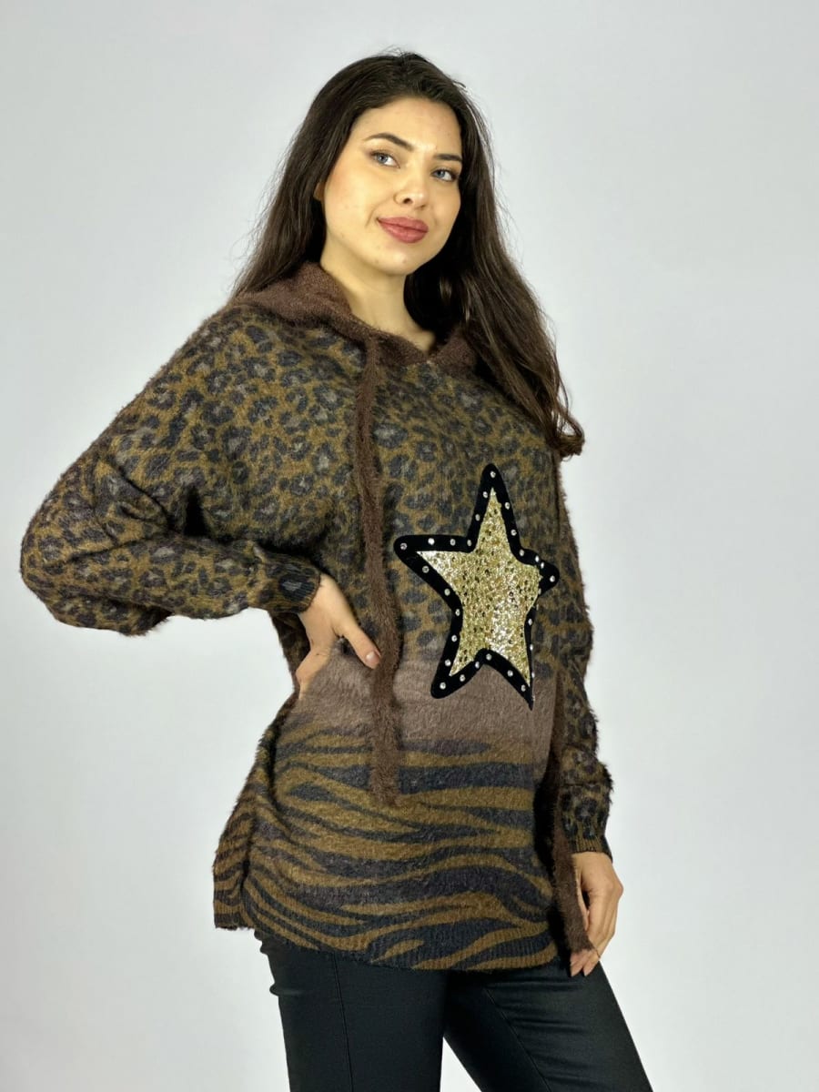 Poleron Cachemira Print Estrella Brillos A4-9110