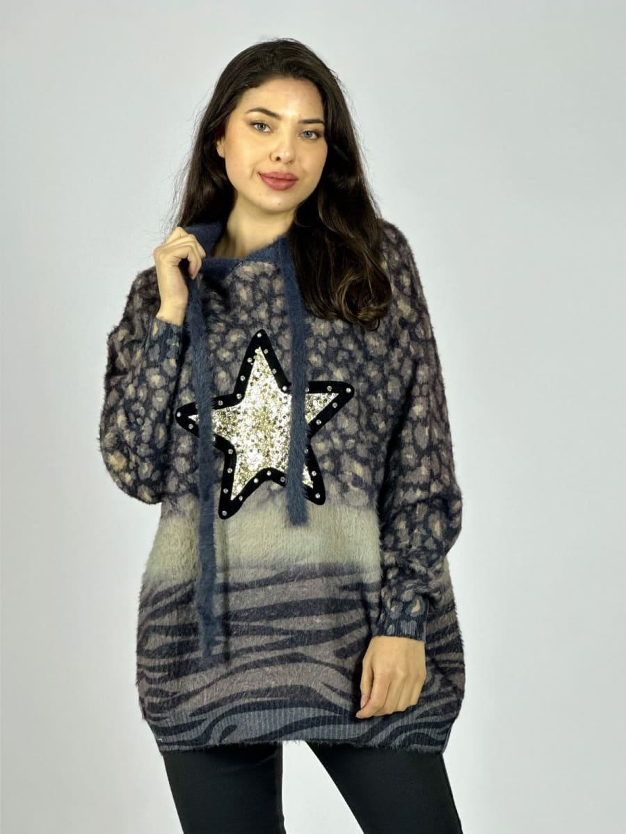 Poleron Cachemira Print Estrella Brillos A4-911