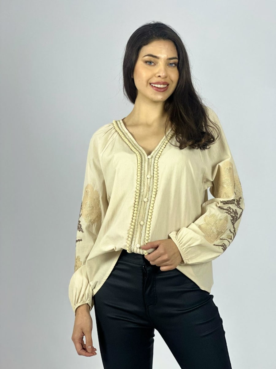 Blusa Bordada Mangas A1-2012