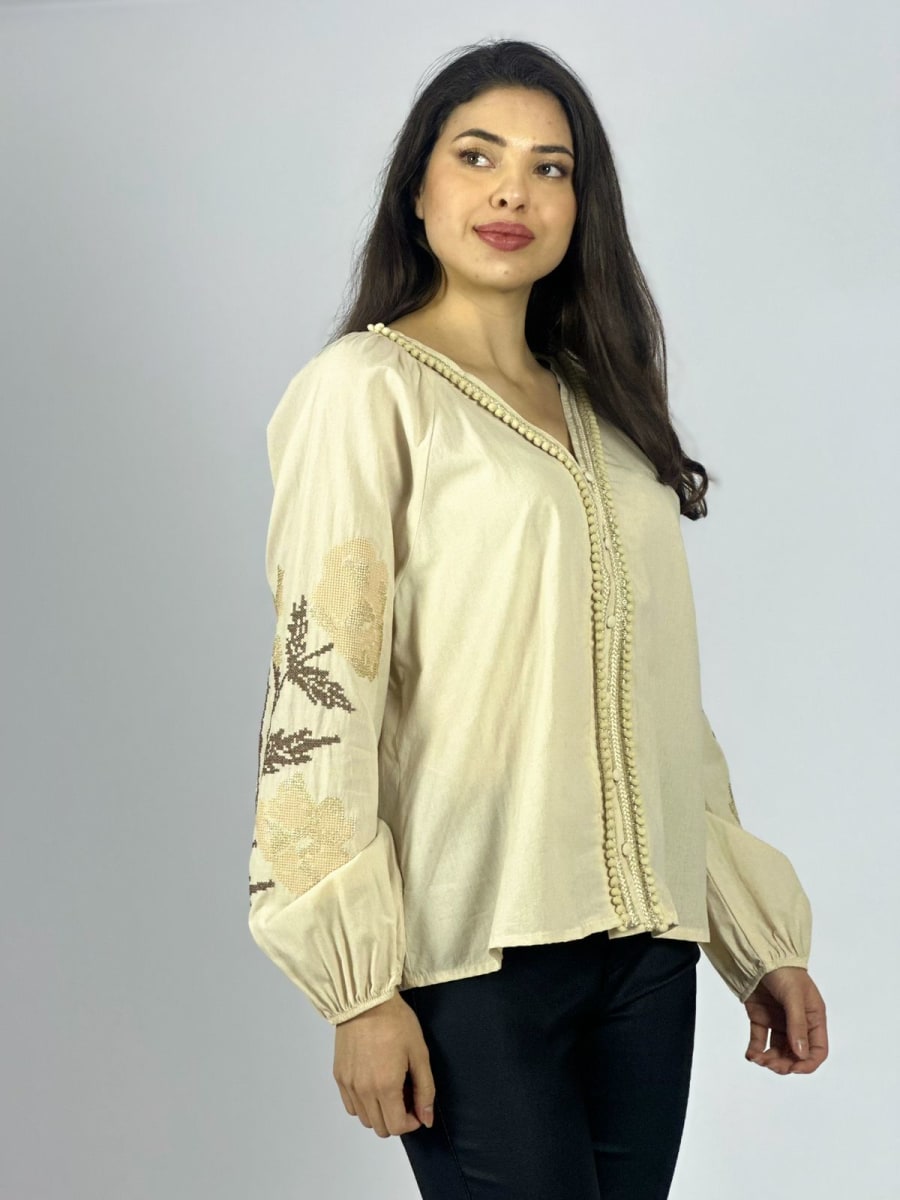 Blusa Bordada Mangas A1-2013