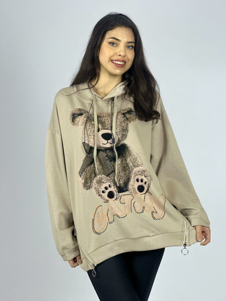 Poleron Algodon Estampado Oso con Brillos A1-122