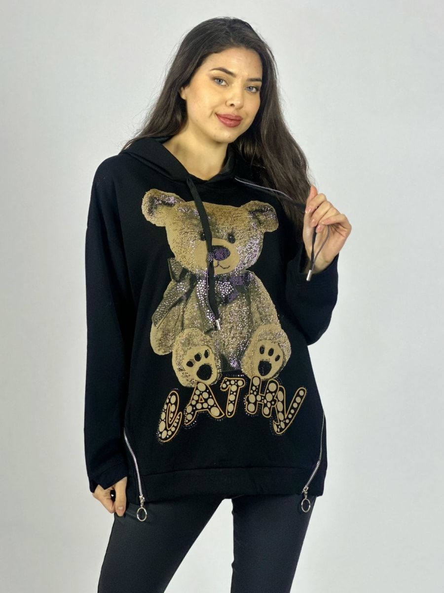 Poleron Algodon Estampado Oso con Brillos A1-124