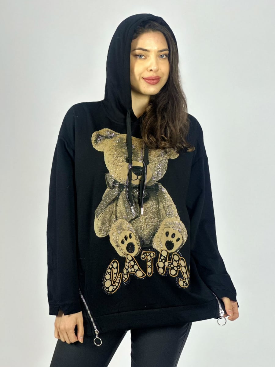 Poleron Algodon Estampado Oso con Brillos A1-125