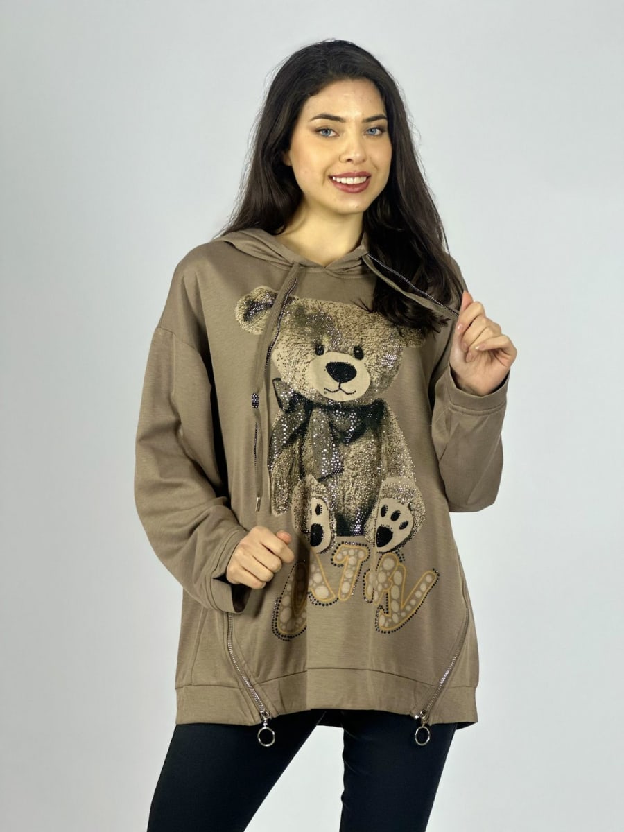 Poleron Algodon Estampado Oso con Brillos A1-127
