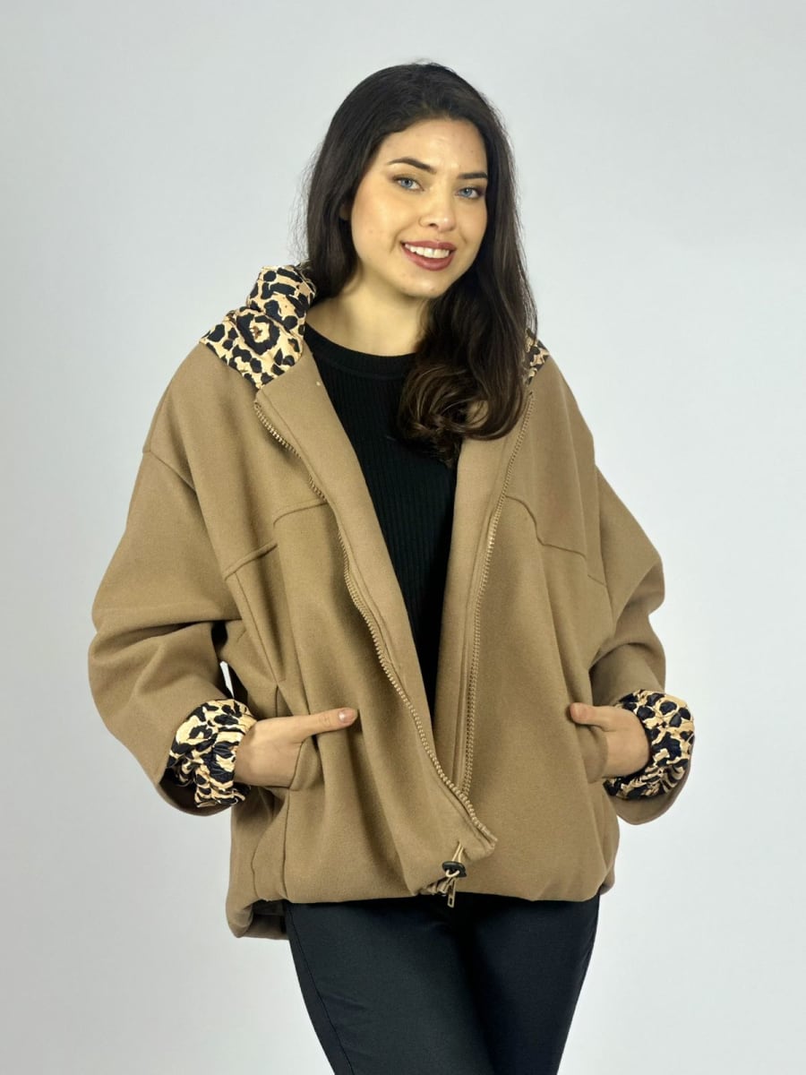 Chaqueta de Paño Puños y Capucha Print A4-911