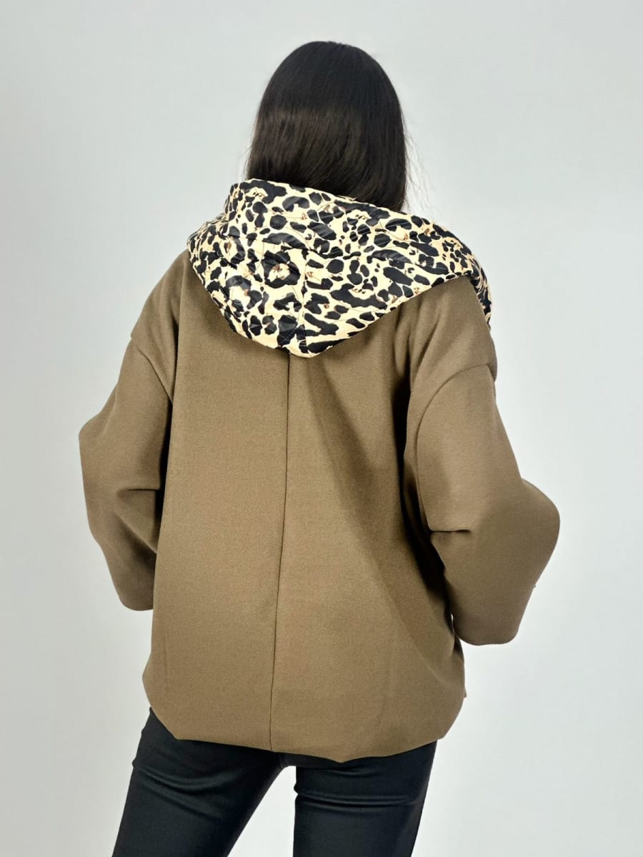 Chaqueta de Paño Puños y Capucha Print A4-913