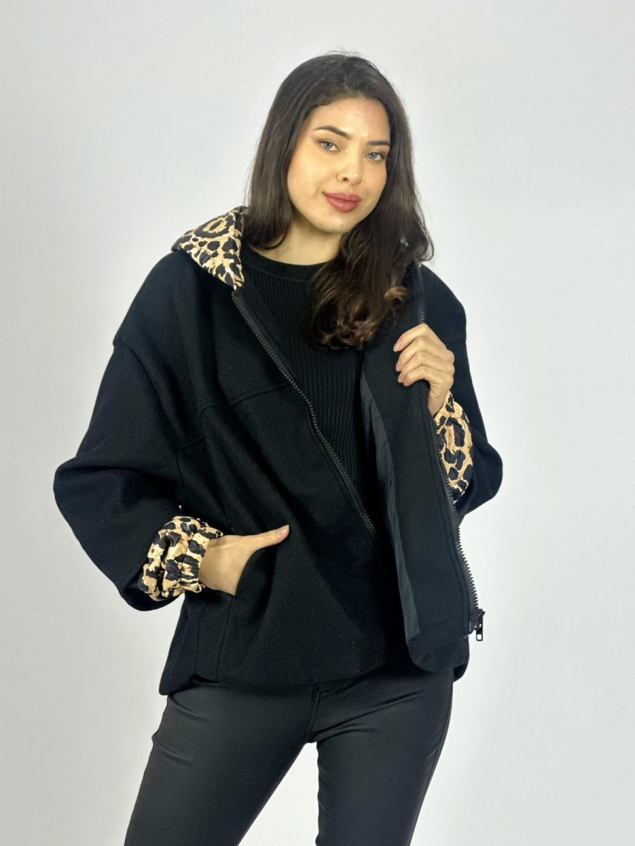 Chaqueta de Paño Puños y Capucha Print A4-915