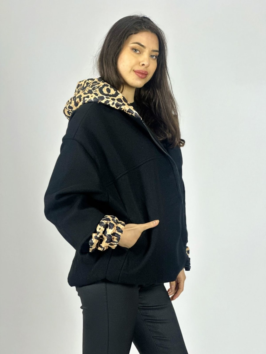 Chaqueta de Paño Puños y Capucha Print A4-916