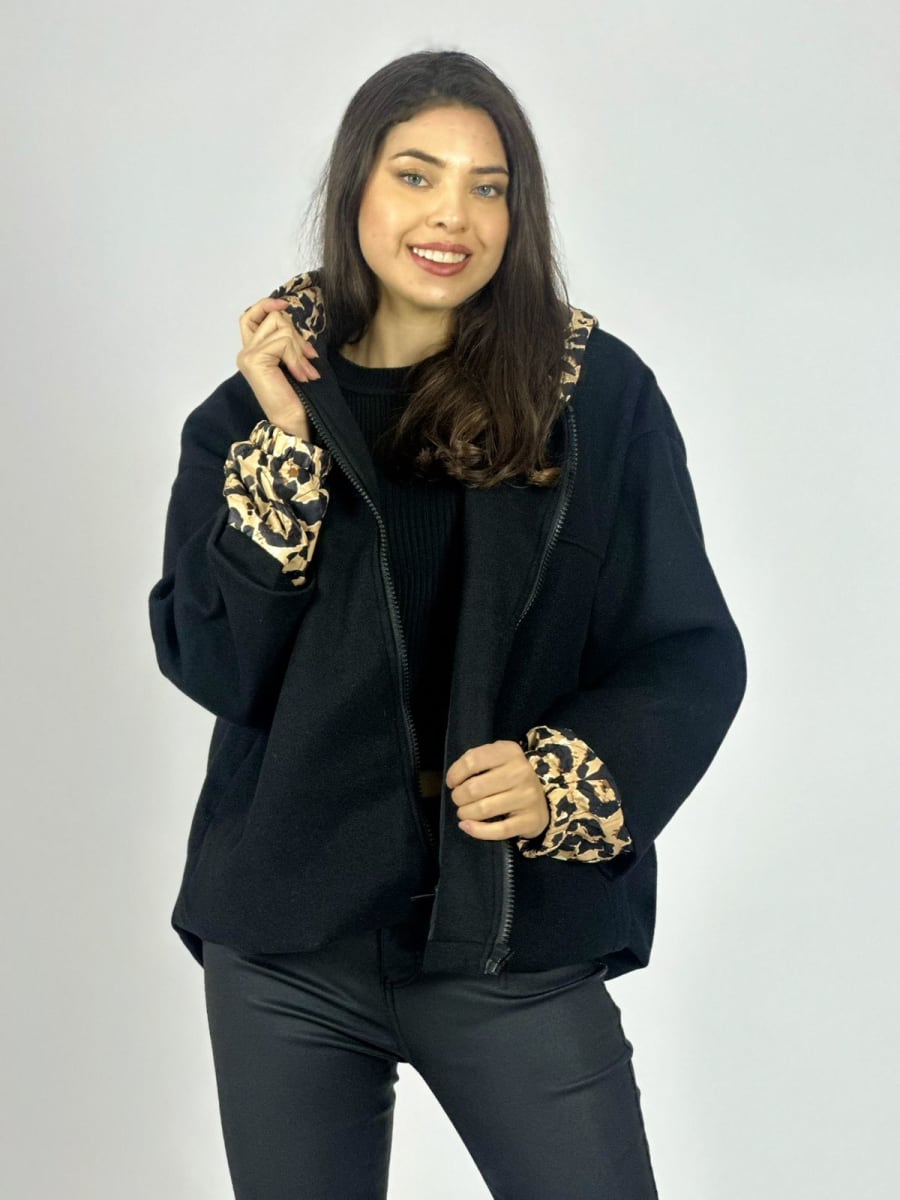 Chaqueta de Paño Puños y Capucha Print A4-914