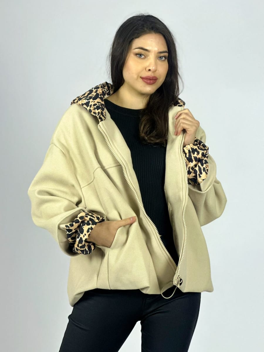 Chaqueta de Paño Puños y Capucha Print A4-9110