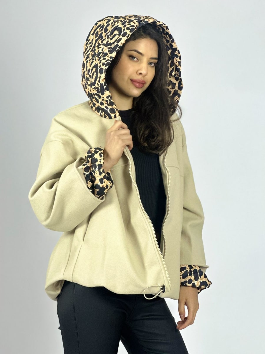 Chaqueta de Paño Puños y Capucha Print A4-9111