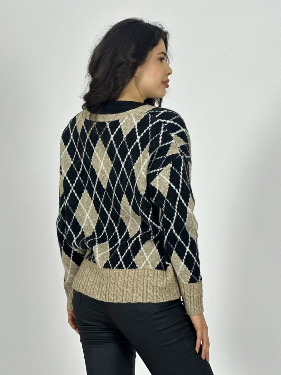 Sweater Lana Diseño Rombos Con Botones Dorados A3-655